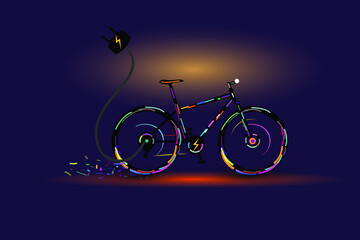 Eco friendly electric bicycle design with multiple coloring light stripe and dark background.