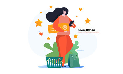 A women give online reviews for online feedback illustration concept
