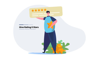 A man with 5 stars rating and review vector illustration