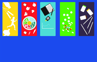 Diabetes care concept, healthy lifestyle, diet control, medication and insulin, exercise and sugar monitoring illustration vector.