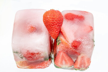 Frozen red strawberries