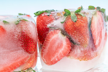 Frozen red strawberries
