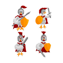 Spartan Roaster Mascot Illustration Wear Helmet Shield Sword Set