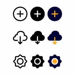 add button icon set with three style for presentation, banner, and social media