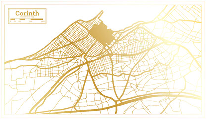 Corinth Greece City Map in Retro Style in Golden Color. Outline Map.