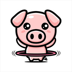 vector design of cute pig animal character playing hula hoop