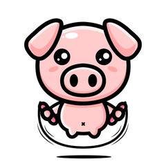 vector design of cute pig animal character playing jump rope