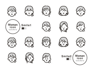 女性アイコン笑顔 表情パターン 素材 ベクター