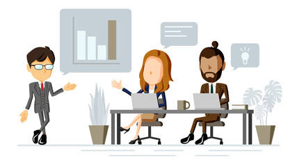 Obraz premium オフィスでミーティングをする人々のイラスト 