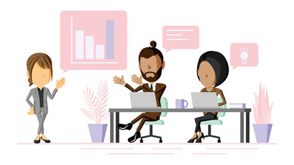 Obraz premium オフィスでミーティングをする人々のイラスト 