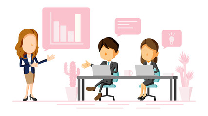 オフィスでミーティングをする人々のイラスト	