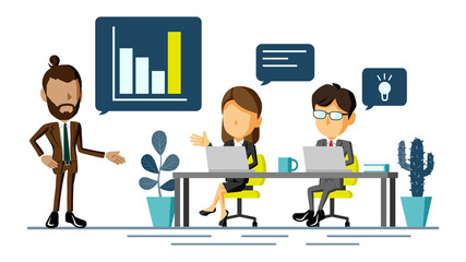 オフィスでミーティングをする人々のイラスト	