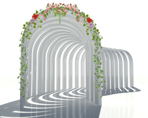 3D background abstraction. 3D tunnel of arches.
three-dimensional composition of white arches. Arch with flowers on a white background.