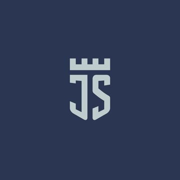 JS logo monogram with fortress castle and shield style design