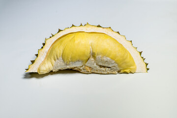durian that has been peeled. ripe durian isolated on white background