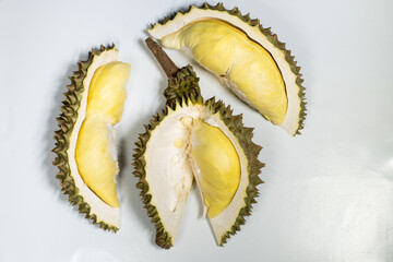 durian that has been peeled. ripe durian isolated on white background