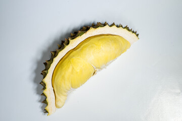 durian that has been peeled. ripe durian isolated on white background