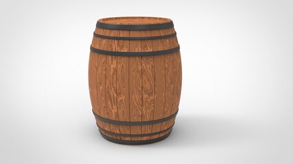 Barrel 3D illustration. Photorealistic barrel clipart. Wooden barrel.