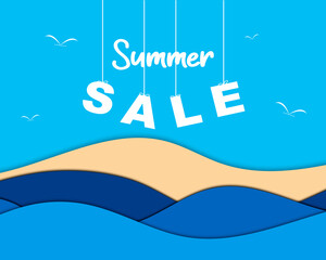 Summer Sale Water Paper Hang Text Vector