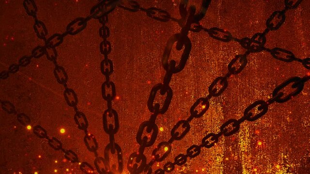 rusty chain with spark ember particle background loop animation	