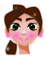 Portrait of a brunette girl happy laughing. An image of a doll's head for modeling.