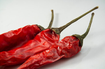 Close up dried red chili isolated on white background