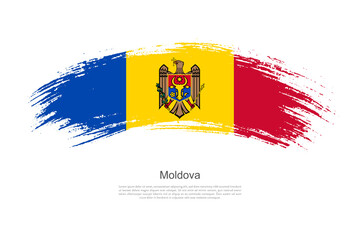 Curve style brush painted grunge flag of Moldova country in artistic style