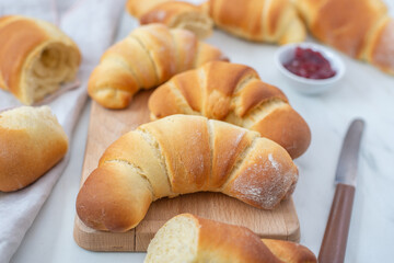 sweet home made croissants on a breakfast table
