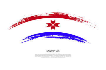 Curve style brush painted grunge flag of Mordovia country in artistic style