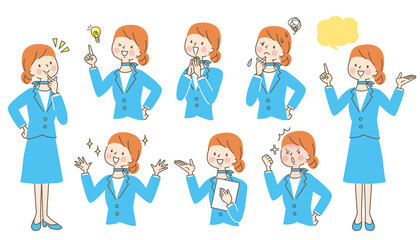 ビジネスウーマンの表情セット