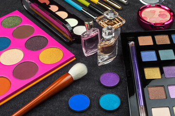 colorful set of luxury professional decorative cosmetics.