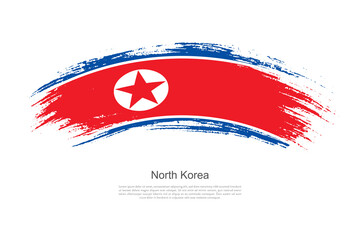 Curve style brush painted grunge flag of North Korea country in artistic style