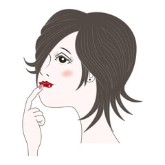 口元に人差し指を当てる女性