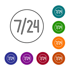 Black line Clock 24 hours icon isolated on white background. All day cyclic icon. 24 hours service symbol. Set icons in color circle buttons. Vector Illustration