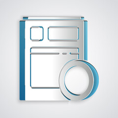 Paper cut Kitchen dishwasher machine icon isolated on grey background. Paper art style. Vector Illustration