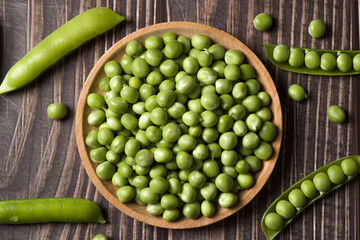 green pea vegetable bean  on wood background