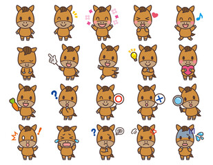 Cute Horse Character Vector Art 馬のかわいいキャラクターセット