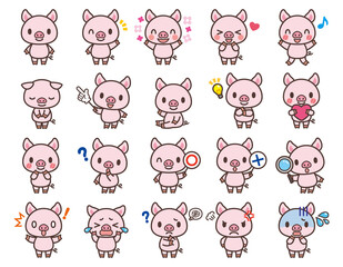 Cute pig Character Vector Art ブタのかわいいキャラクターセット