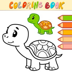 Coloring book or page for kids. turtle black and white vector