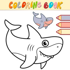 Coloring book or page for kids. shark black and white vector