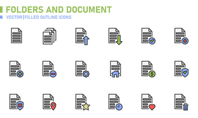 Folders and document icons for website, application, printing, document, poster design, etc.