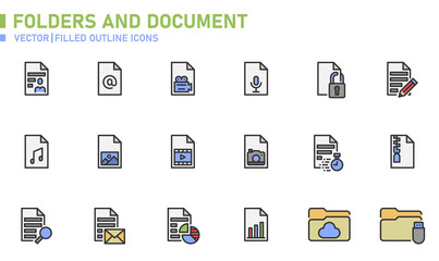 Folders and document icons for website, application, printing, document, poster design, etc.