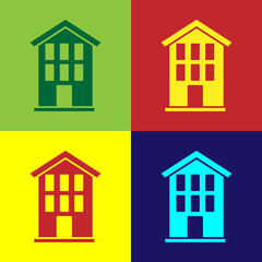 Pop art House icon isolated on color background. Home symbol. Vector