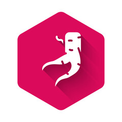 White Ginger root icon isolated with long shadow. Pink hexagon button. Vector
