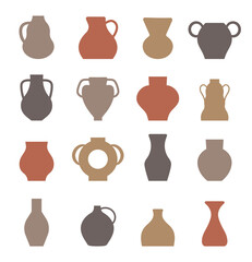 Jug boho set vector. Vase, vessel, amphora elements in bohemian style.