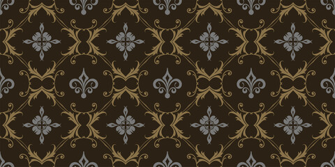 vintage background pattern victorian style on black background, wallpaper. Seamless pattern, texture. Vector graphics