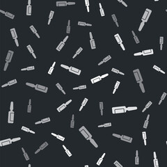 Grey Toothache painkiller tablet icon isolated seamless pattern on black background. Tooth care medicine. Capsule pill and drug. Pharmacy design. Vector