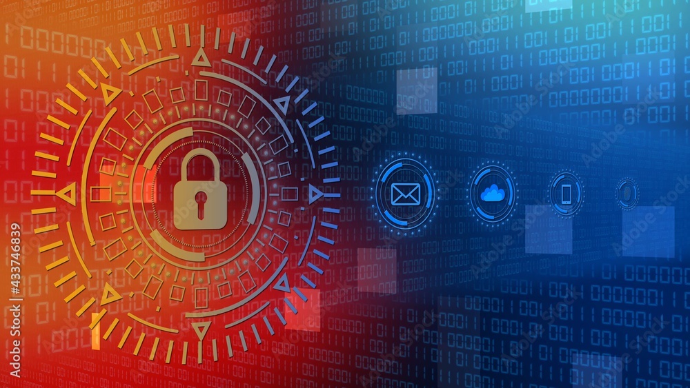 Poster abstract circle sci fi futuristic protection technology concept - closed padlock centered in hud - b