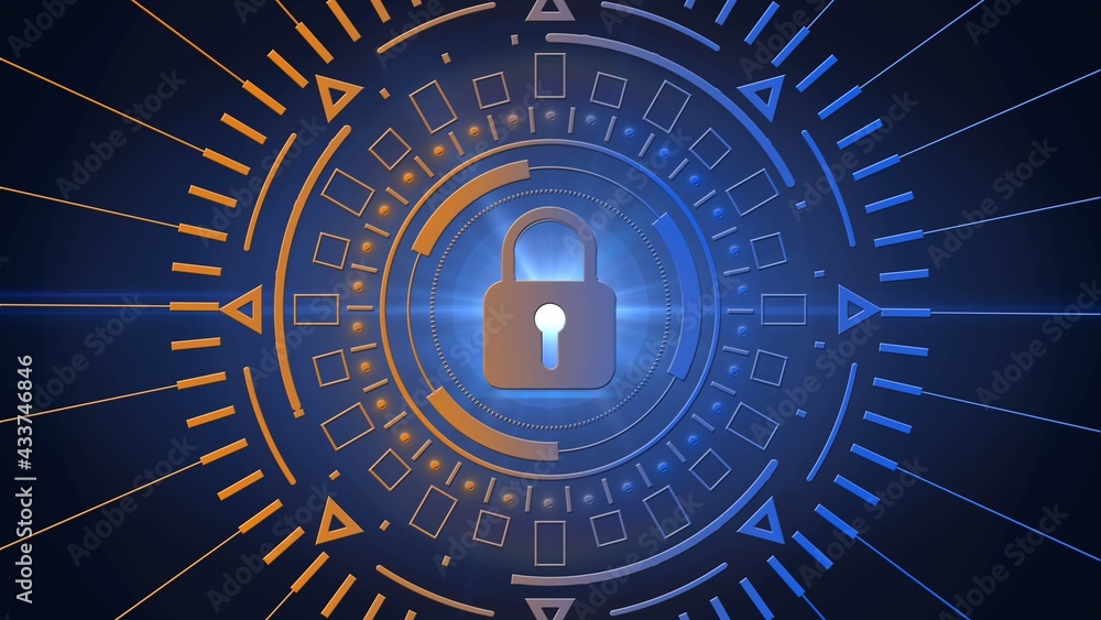 Poster abstract circle sci fi futuristic protection technology concept - closed padlock centered in hud - g