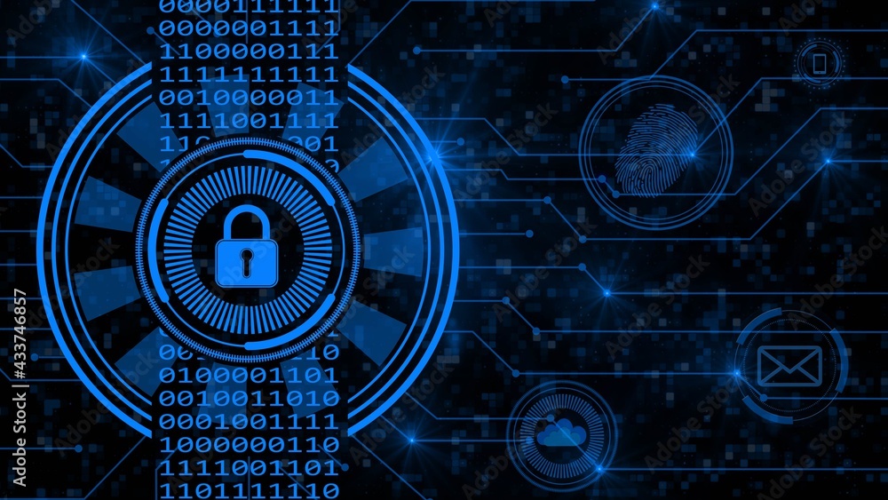 Aufkleber secure technology concept - padlock binary code hud connecting lines fingerprint cloud mail - graphi